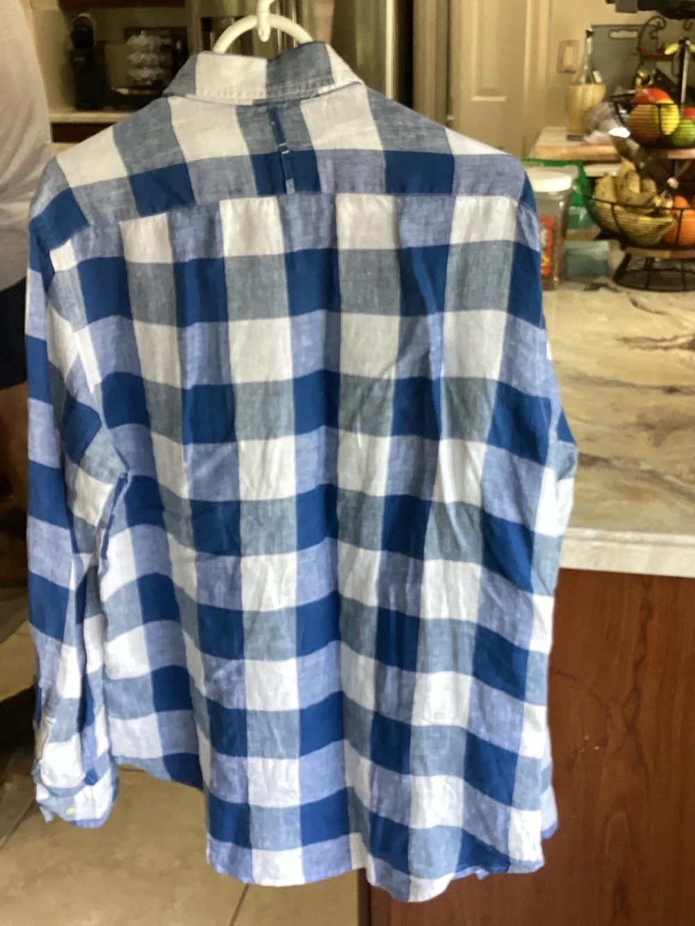Banana Republic Blue and White Large Check Button-Down Linen Shirt
